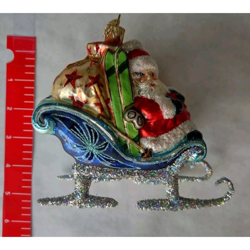 Glass Ornament "Santa's Sleigh" - Hand Painted in Poland - Radko Inspired - Picture 2 of 6